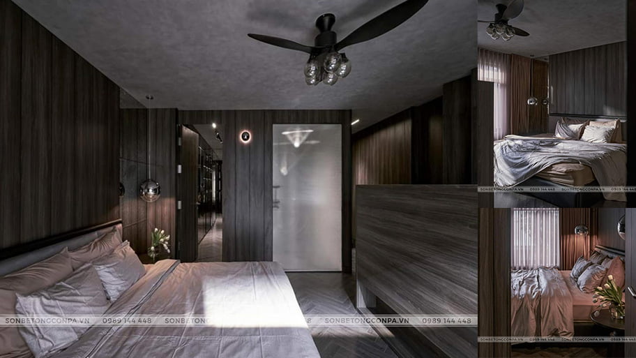 Bật mí cách chọn màu sơn phòng ngủ nhỏ giúp mở rộng không gian Phòng ngủ tại dự án Dark house - sử dụng màu tối