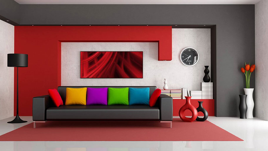 Phòng khách sơn màu đỏ