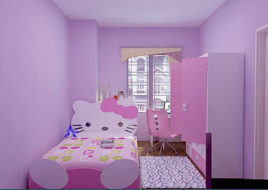 Sơn tường phòng ngủ màu tím cho bé gái