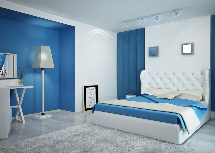Mẫu phòng ngủ sơn màu xanh dương và trắng