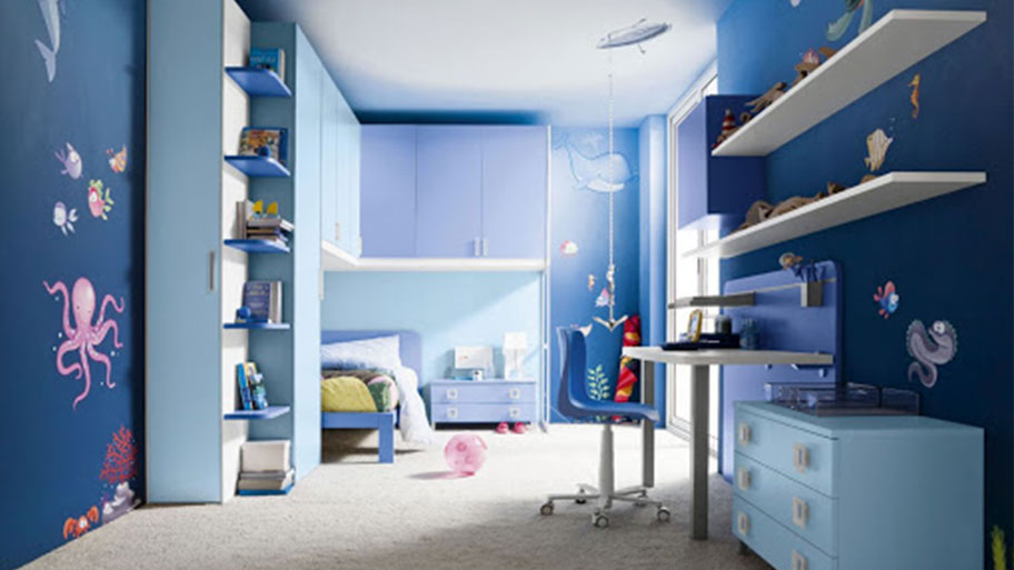 Phòng ngủ sơn màu xanh dương sang trọng