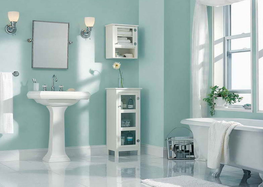 Phòng tắm sơn màu xanh 