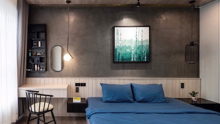 Sơn giả bê tông là gì? Hướng dẫn thi công, Địa chỉ liên hệ và Báo giá Sơn hiệu ứng bê tông màu đen xám làm cho phòng ngủ của bạn thêm độc đáo