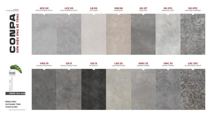Sơn giả bê tông là gì? Hướng dẫn thi công, Địa chỉ liên hệ và Báo giá bảng màu sơn giả bê tông Conpa