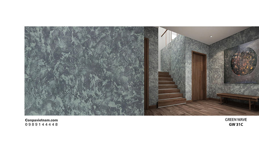 Màu sơn xanh ghi phối hợp hiệu ứng sóng xanh