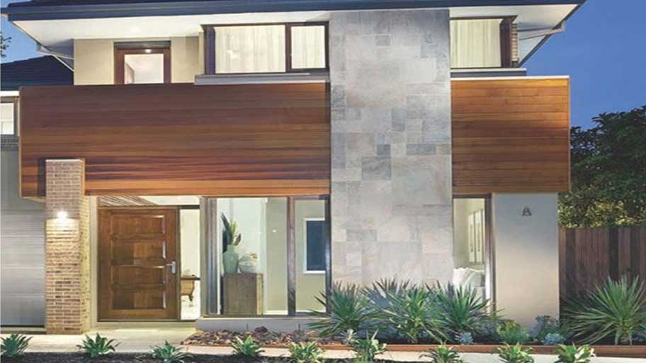 Gợi ý xu hướng phối màu gạch nền với màu tường đẹp - độc đáo Kết hợp gạch lát tường ngoại thất và gỗ