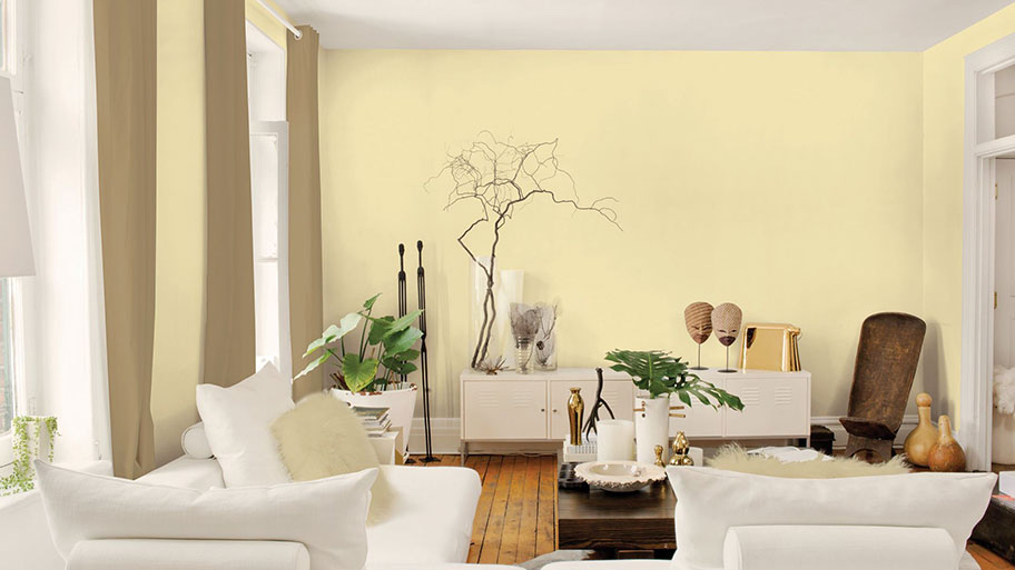 Sơn tường phòng khách màu vàng nhạt