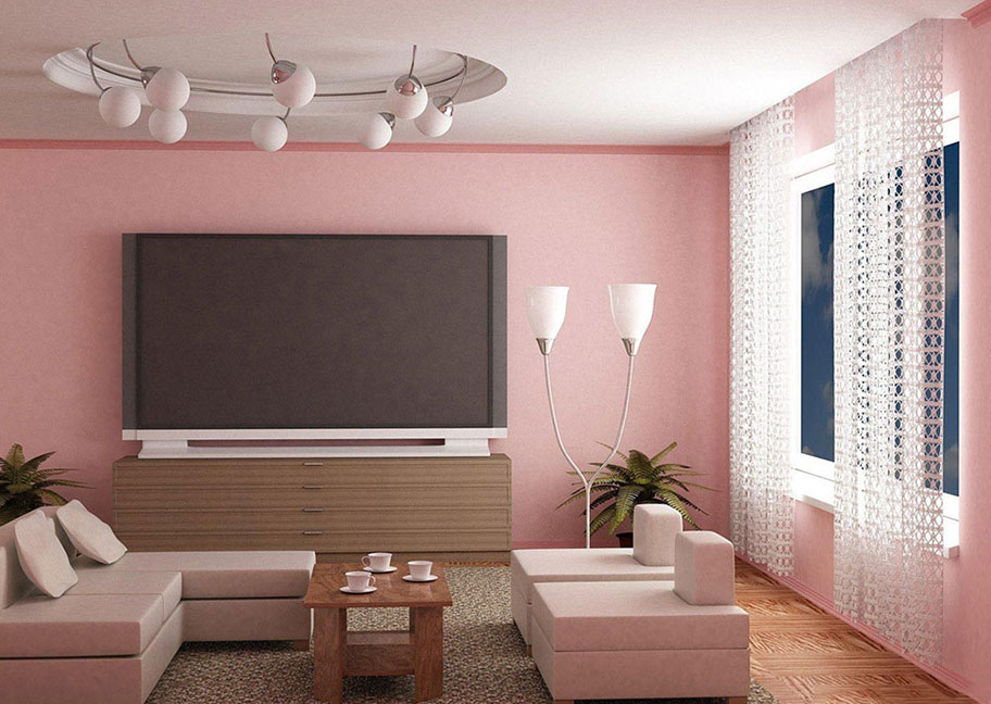 Phòng khách sử dụng màu hồng Pastel 