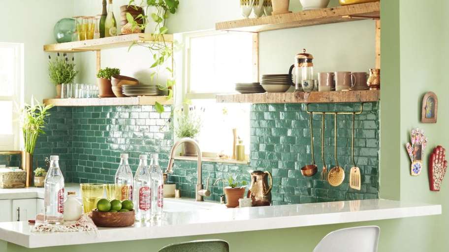 Sơn phòng bếp màu xanh hiện đại