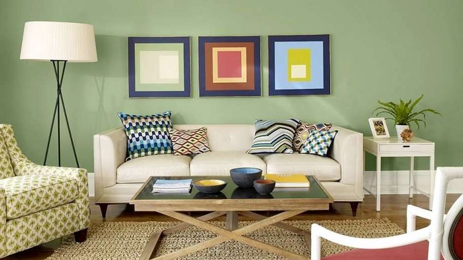 Phối màu sơn tường xanh lá với đồ nội thất