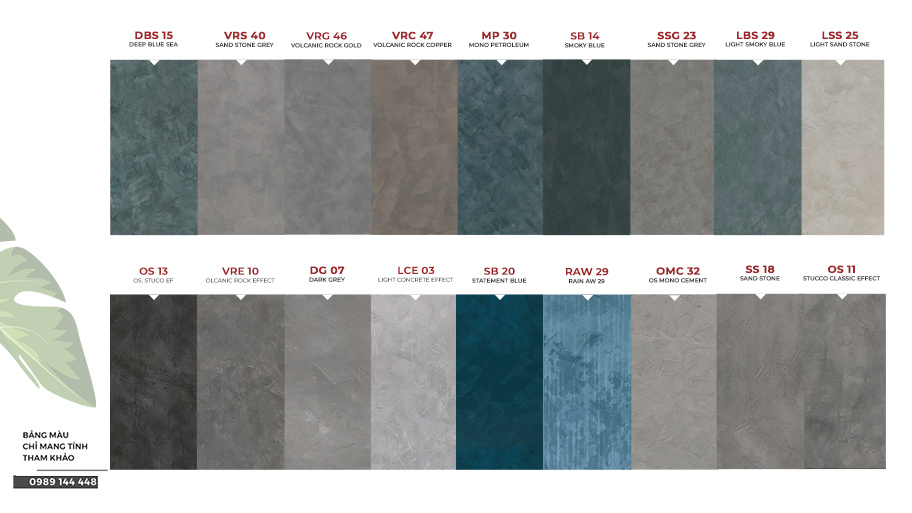 Các tone màu sơn hiệu ứng bê tông đẹp, được yêu thích hiện nay Tone màu sơn giả bê tông - bảng màu tối