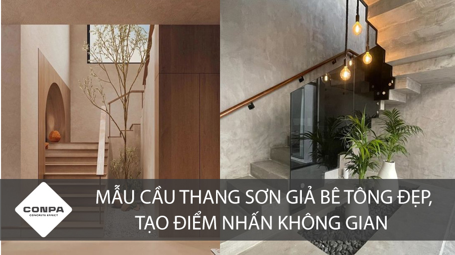 Mẫu cầu thang sơn giả bê tông đẹp, tạo điểm nhấn không gian