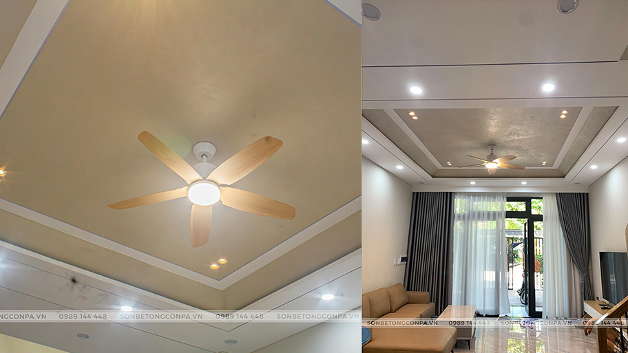 Tổng hợp các mẫu ứng dụng phào chỉ trần nhà sơn giả bê tông Thiết kế nhà phố Đà Nẵng - Phào chỉ trần nhà sơn hiệu ứng bê tông Conpa
