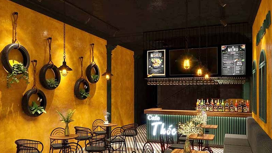 Tổng hợp top các mẫu quán cà phê đẹp sử dụng sơn hiệu ứng kim loại Các quán cafe vintage dùng sơn kim loại 2