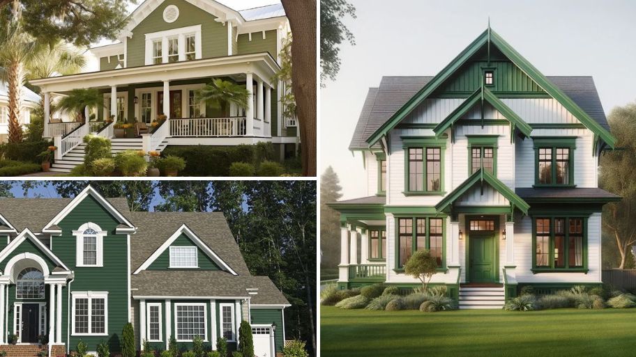 Mặt tiền nhà màu xanh lá và trắng cuốn hút