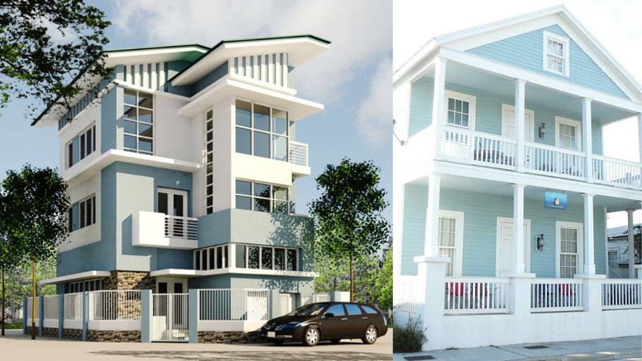 Nhà sơn mặt tiền xanh dương phối trắng tinh tế