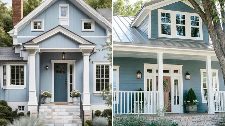 Nhà mặt tiền xanh dương xám trắng