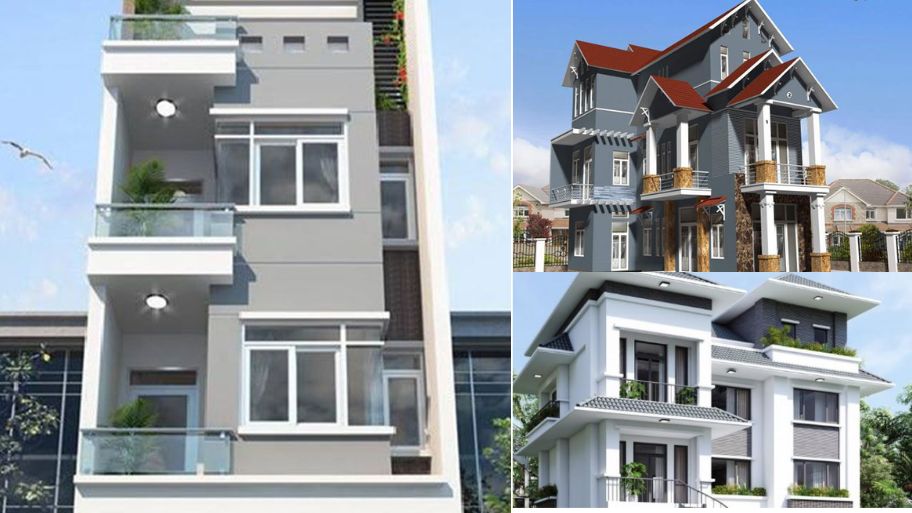 Mặt tiền nhà phố hiện đại phối màu xanh ghi ấn tượng