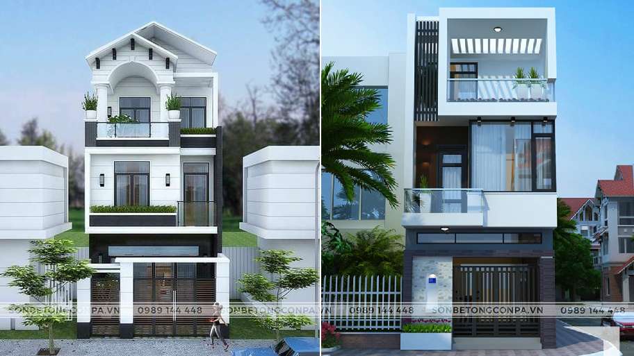 Mặt tiền nhà phố được sơn màu trắng