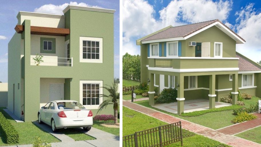 Mẫu sơn mặt tiền nhà ống màu xanh lá cây và màu trắng