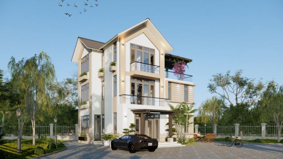 Phối màu mặt tiền nhà phố sang trọng