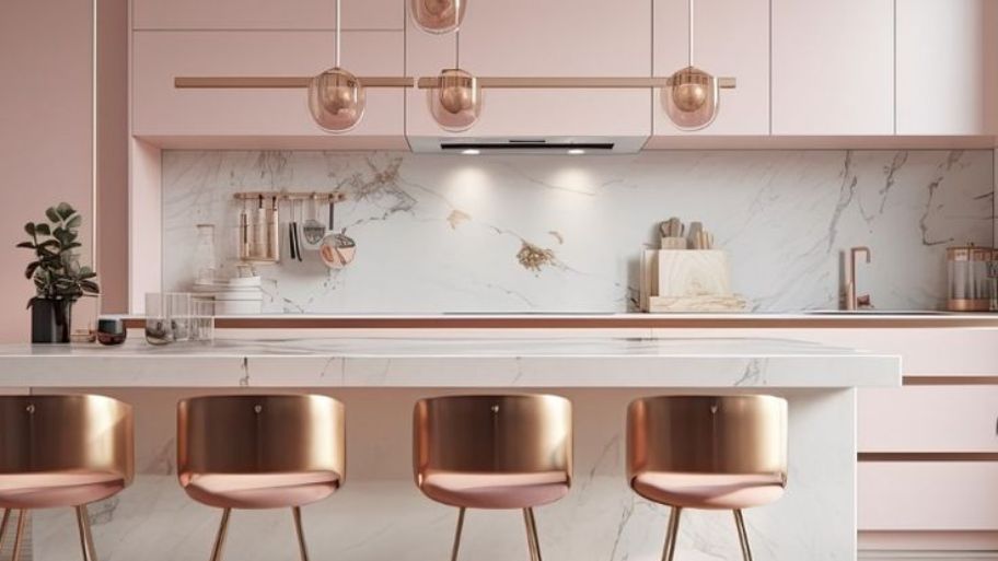 Sơn phòng bếp màu hồng kem đẹp