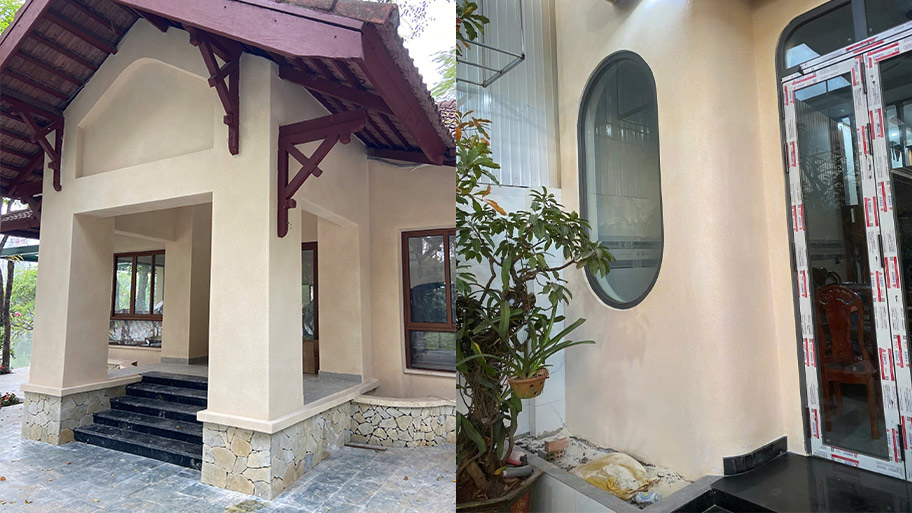 Ứng dụng sơn đá màu vàng nhạ cho ngoại thất
