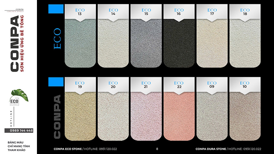 Bảng Màu Sơn Đá Thế Hệ Mới Conpa - Texture & Map Sơn Giả Đá 2024 - 2025 Sơn đá hạt ECO STONE - Sơn đá thế hệ mới