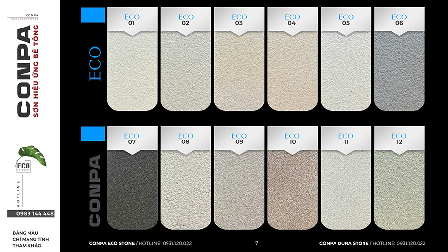 Bảng Màu Sơn Đá Thế Hệ Mới Conpa - Texture & Map Sơn Giả Đá 2024 - 2025 Bảng màu sơn đá ECO STONE CONPA