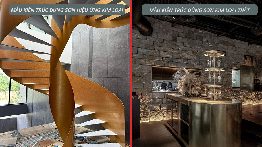 Mẫu kiến trúc dùng sơn hiệu ứng kim loại và sơn kim loại thật