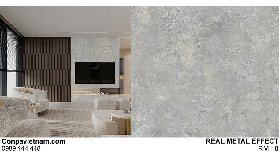 Sử dụng sơn kim loại thật cho tường ở phòng khách