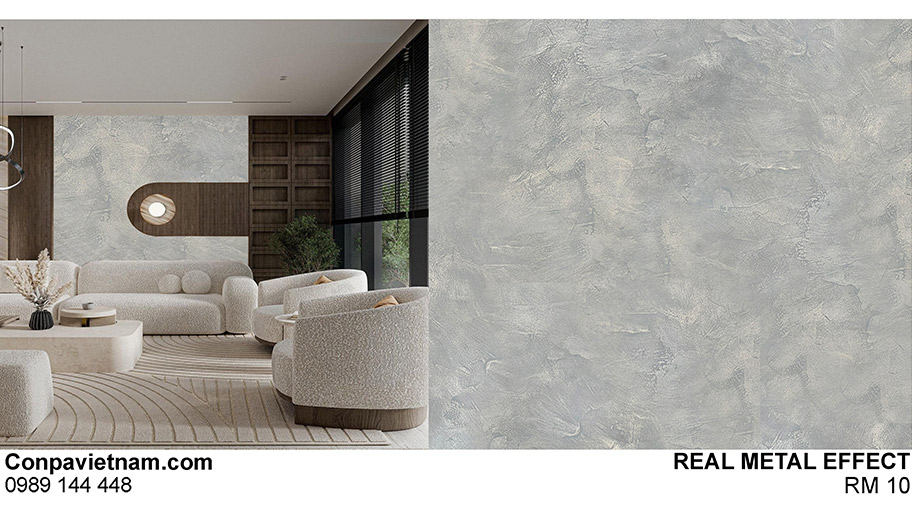 Ứng dụng sơn kim loại thật cho tường trong phòng khách