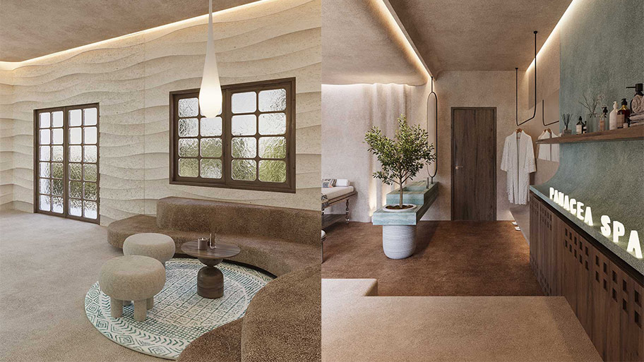 Các công trình ứng dụng sơn cát nghệ thuật Conpa đẹp Mẫu quán spa ứng dụng sơn cát nghệ thuật