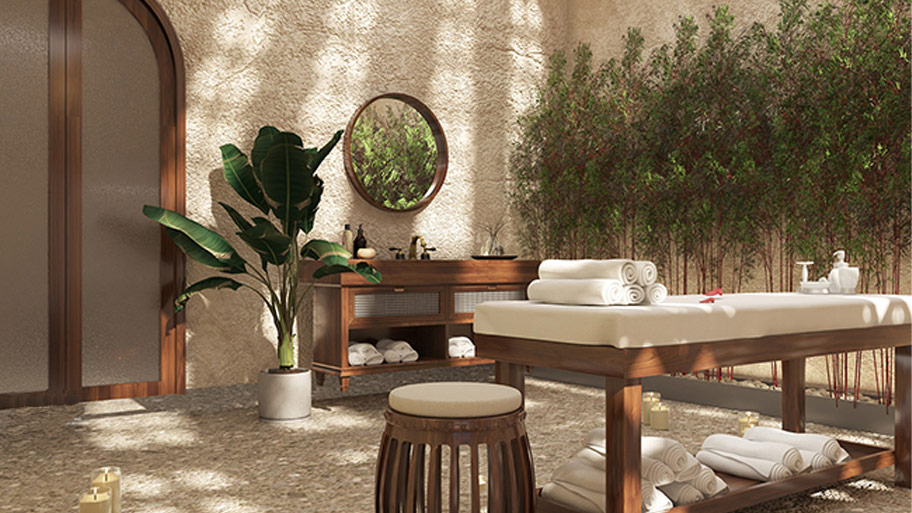Nâng tầm không gian trải nghiệm cho Spa khi ứng dụng sơn cát nghệ thuật Sử dụng sơn cát cho spa phong cách thiên nhiên