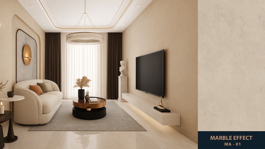 Đắm chìm với bảng màu sơn hiệu ứng Marble cực mãn nhãn Mẫu phòng khách ứng dụng sơn Marble Effect mã 01