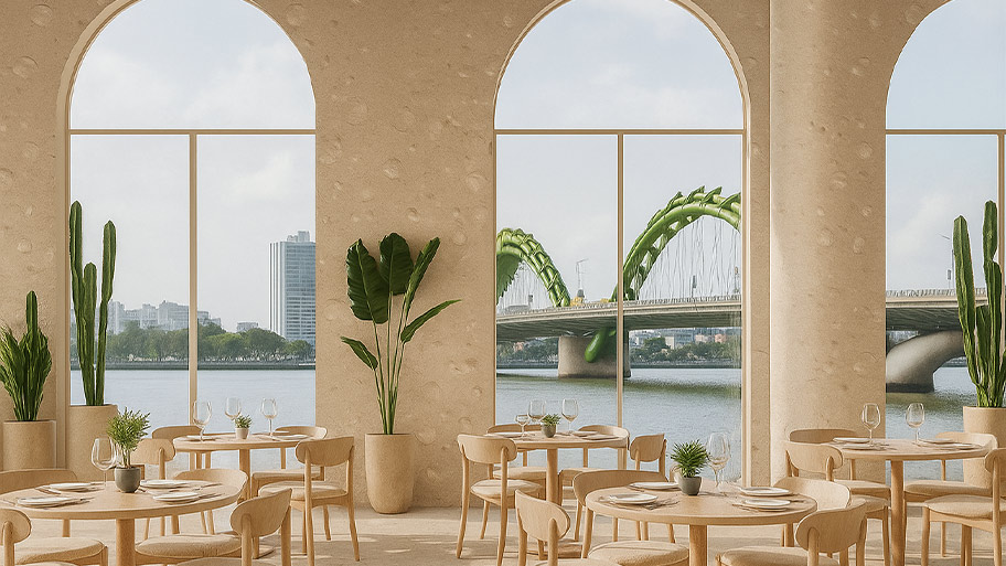 Những công trình nhà hàng độc đáo sử dụng sơn earth color Nhà hàng phong cách tối giản tự nhiên sử dụng Earth Color