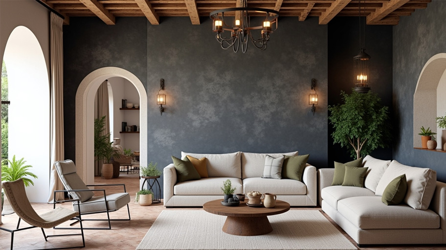 Phong khách phong cách Địa Trung Hải kết hợp với sơn Marble Effect