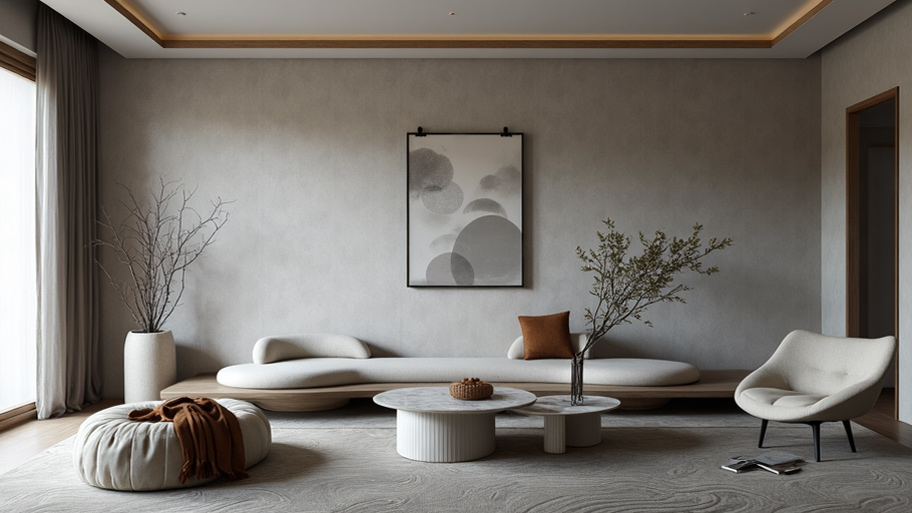 Phong khách phong cách Wabi Sabi kết hợp với sơn Marble Effect