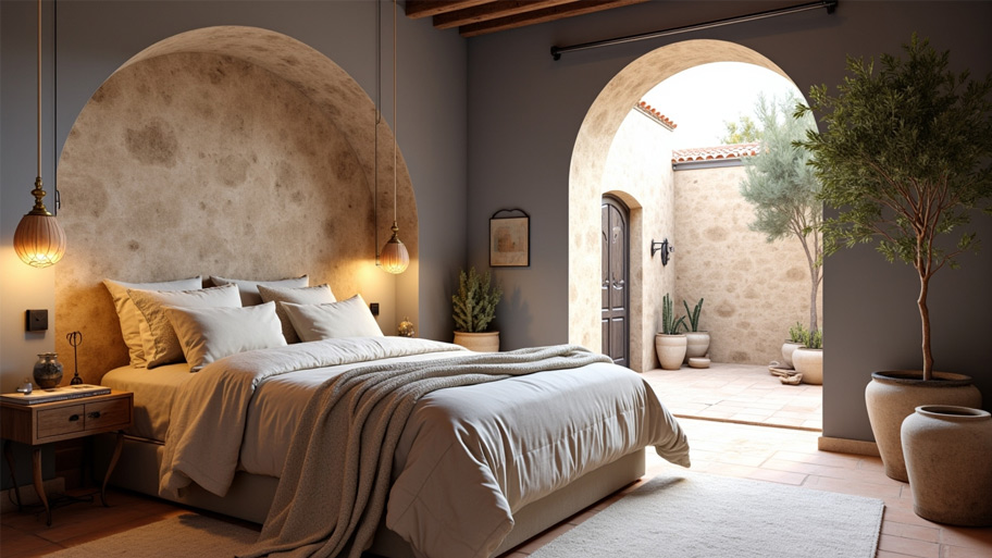 Phòng ngủ phong cách Địa Trung Hải kết hợp với sơn Marble Effect