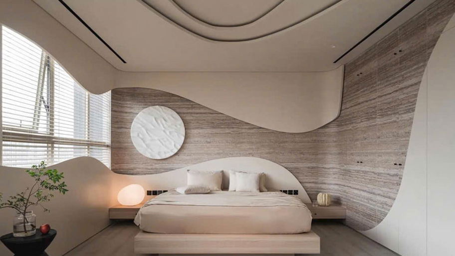 Ứng dụng sơn hiệu ứng Marble Effect trong thiết kế nội thất 2025 Phòng ngủ sử dụng sơn Marble Effect
