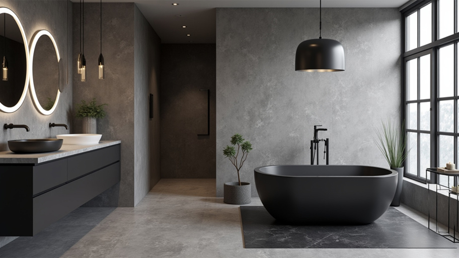 Ứng dụng sơn hiệu ứng Marble Effect trong thiết kế nội thất 2025 Phòng tắm ứng dụng sơn Marble Effect