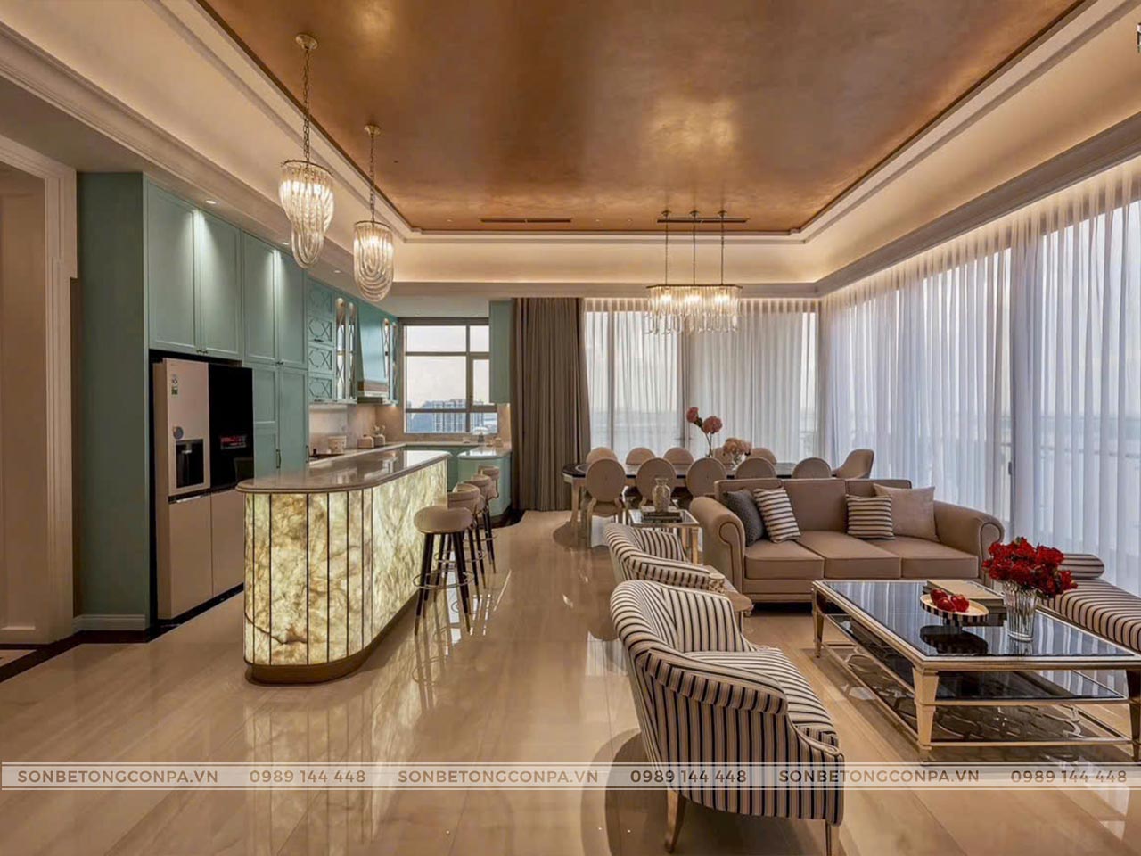 Công trình Skyline Q7 sơn hiệu ứng kim loại