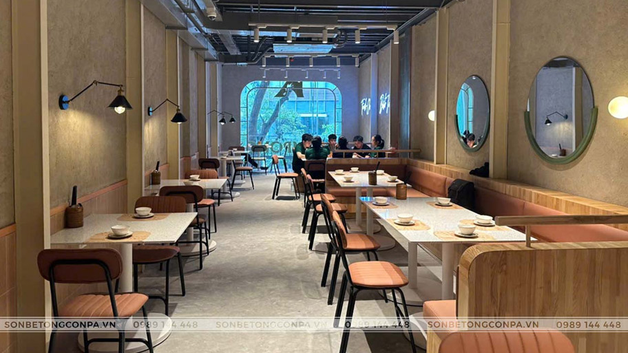 Nhà hàng cơm gà Hải Nam ứng dụng sơn hiệu ứng giả bê tông