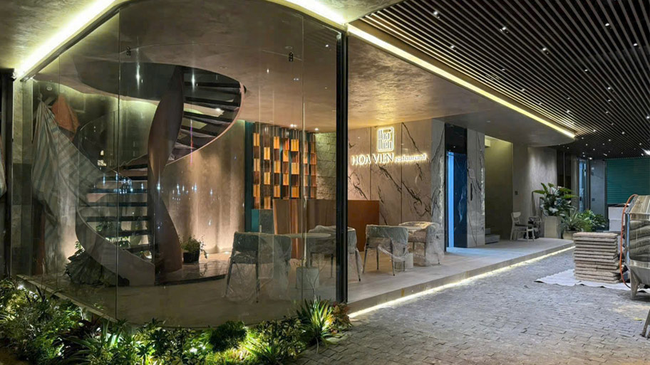 Nhà hàng Hoa Viên sử dụng sơn giả bê tông