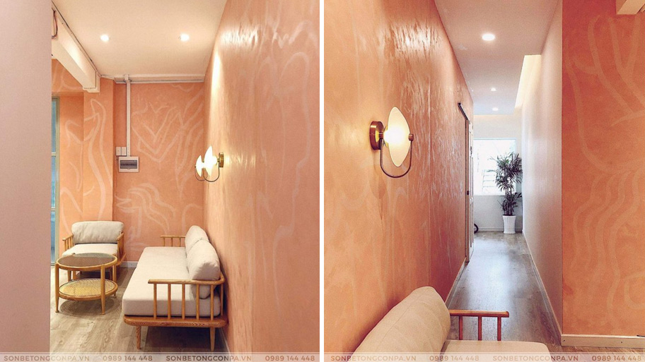 Gợi ý màu sơn giả bê tông cho spa – Sang trọng, tinh tế, thư giãn Sử dụng sơn bê tông màu xam hồng cho lối đi trong spa