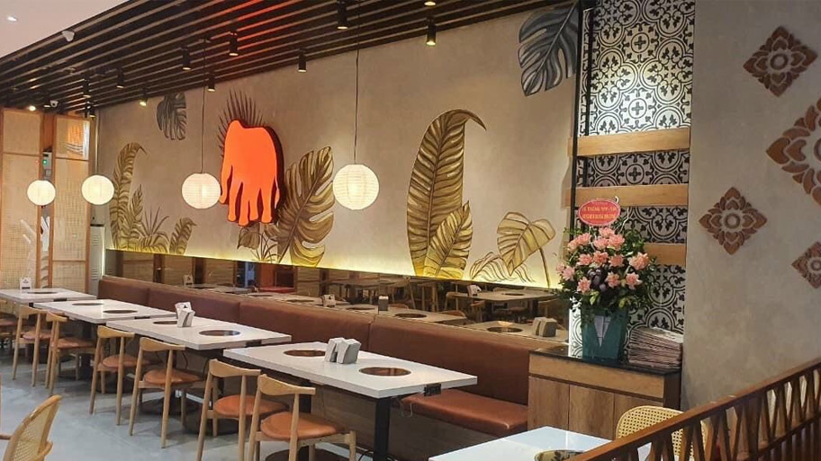 Ứng dụng sơn bê tông cho tường nhà hàng Thai Express