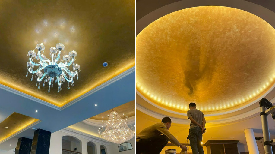 Mẫu công trình ứng dụng sơn hiệu ứng kim loại cho ngành dịch vụ F&B Khách sạn sử dụng sơn hiệu ứng kim loại cho trần
