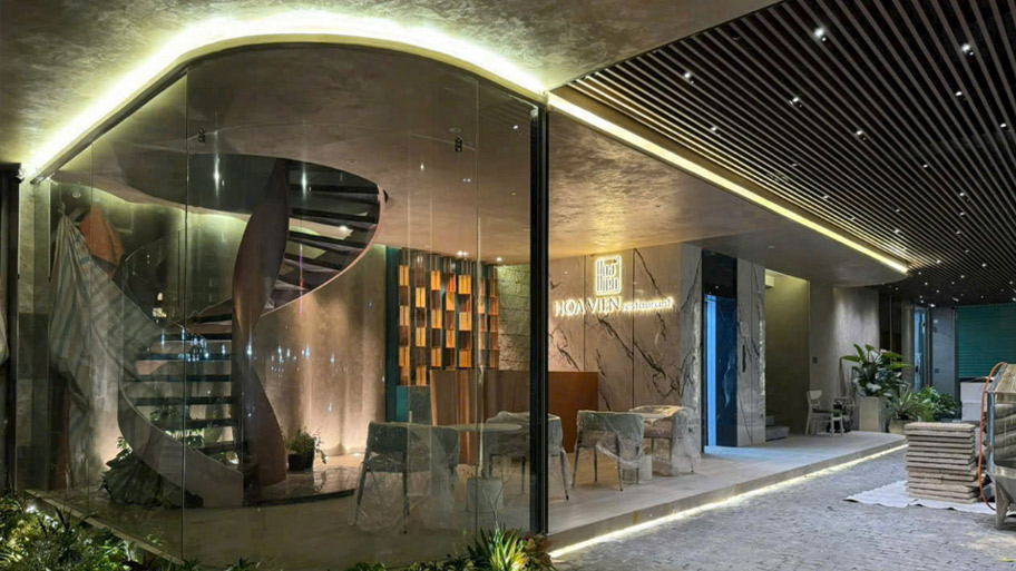 Mẫu công trình ứng dụng sơn hiệu ứng kim loại cho ngành dịch vụ F&B Nhà hàng sử dụng sơn hiệu ứng kim loại