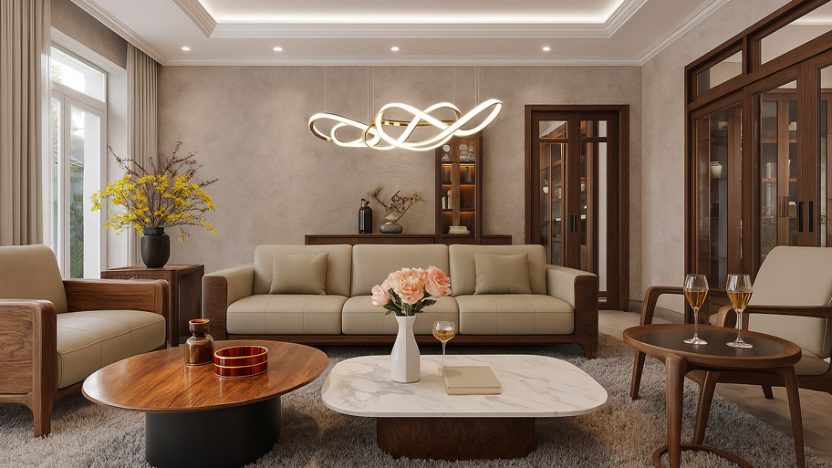 Sơn rơm đất cho biệt thự: Bí quyết tạo không gian ấm cúng, sang chảnh Phòng khách sử dụng sơn rơm đất