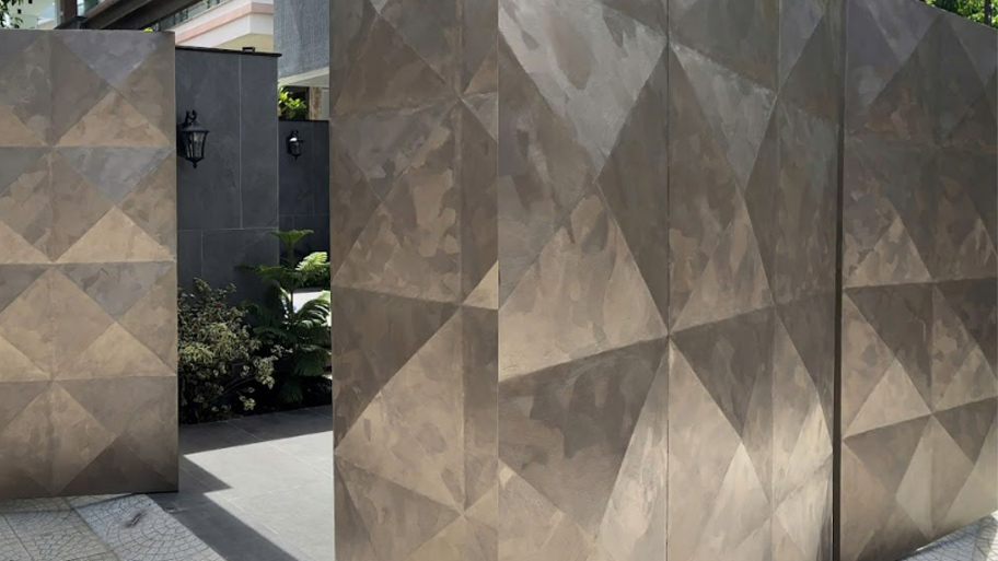 Mẫu công trình ứng dụng sơn hiệu ứng kim loại cho ngoại thất Tường rào sử dụng sơn hiệu ứng kim loại